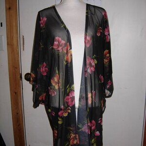Ambiance Black Floral Mesh Kimono 3X